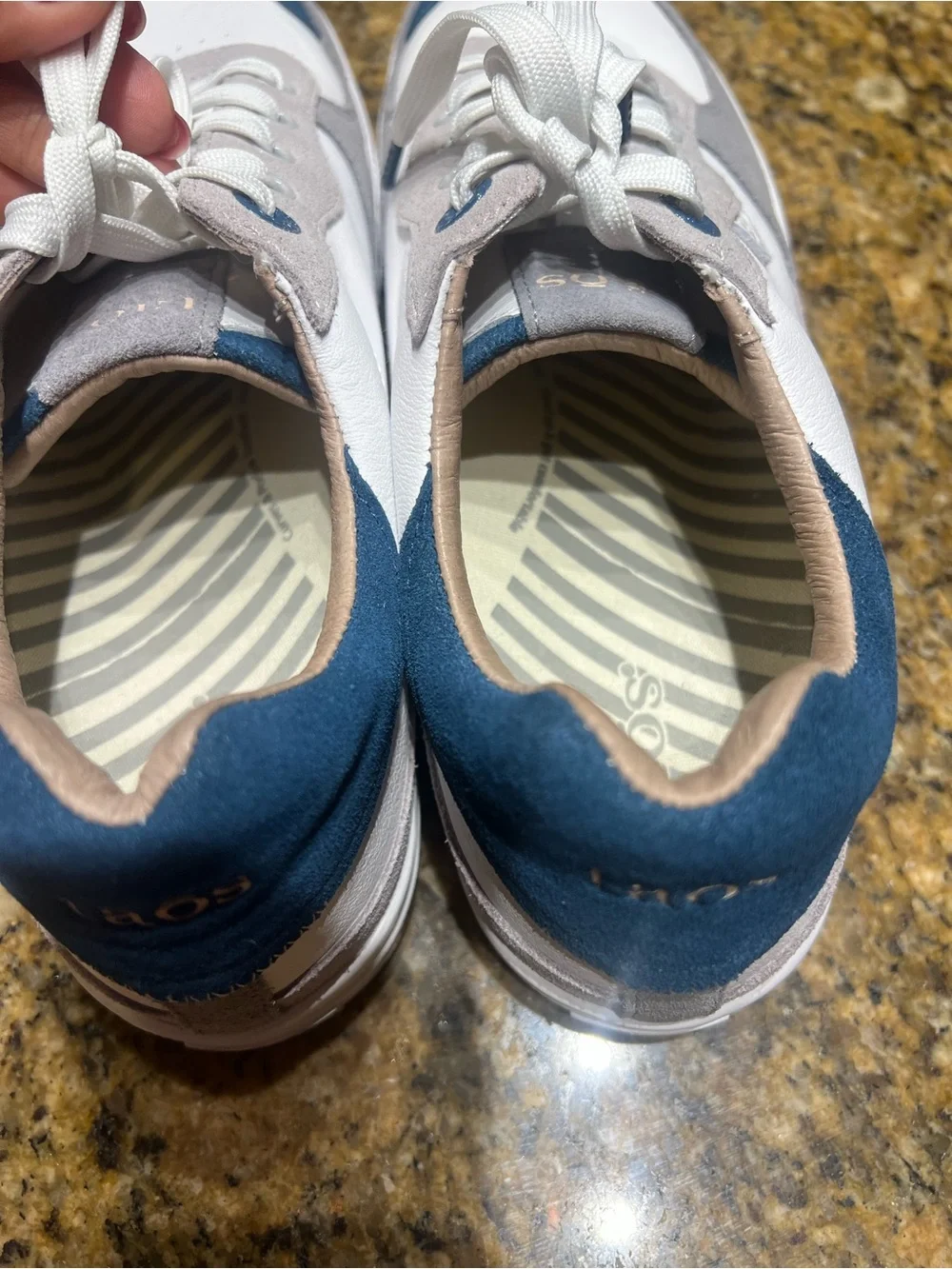 Taos Footwear Women's White and Blue Leather & Suede Sneakers
